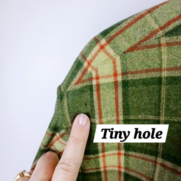 Eddie Bauer SZ XL Tall 100% Wool Plaid Work Shirt Genuine Leather Elbow Patches - Picture 7 of 7